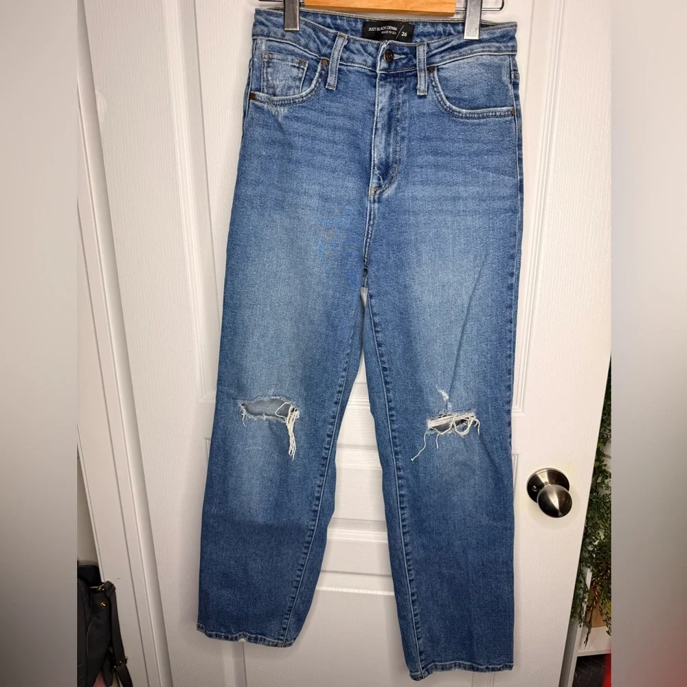 Just Black Straight Leg Blue Jeans with Distressed Knees, 26 - Picture 2 of 11